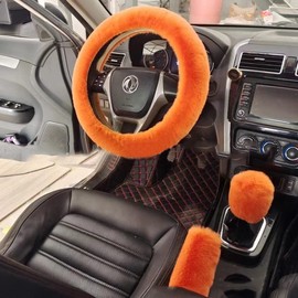 7 Pcs Fuzzy Steering Wheel Cover Set Women Fluffy Car Accessories Armrest Console Covers Handbrake Seat Belt Cover Shoulder pad Gear Shift Cover Deco (Orange)