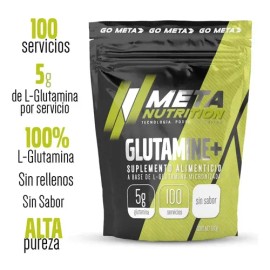 Glutamina Meta Nutrition 500 Gramos 100 Servicios Sin sabor                                                                                           