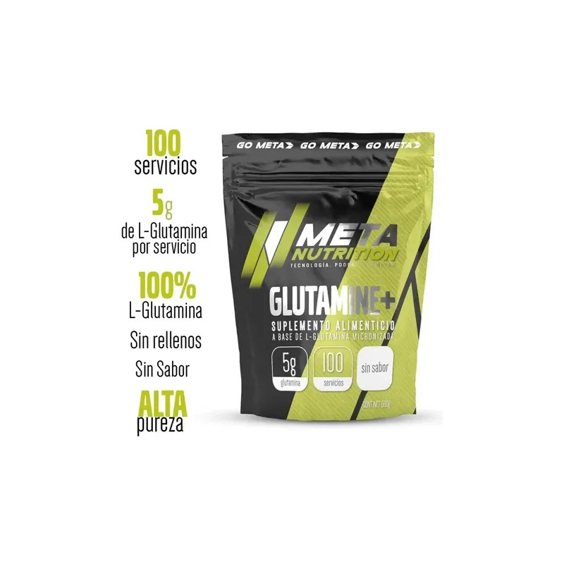 Glutamina Meta Nutrition 500 Gramos 100 Servicios Sin sabor