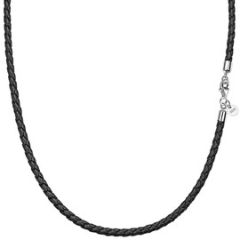 Viwind Real Leather Necklace, 2.5 mm/3 mm, Wide, Braided Leather Chain, Leather Cord, 45-60 cm, Choice of 925 Sterling Silver Verse, Closure, for Women and Men, DIY Pendant, Jewellery with Gift Box,