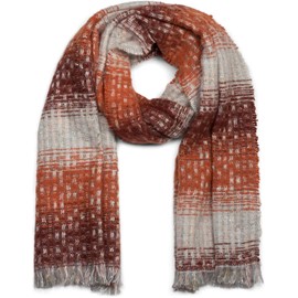styleBREAKER 01017114 Women's Scarf with Stripes Web Pattern, Sequins and Short Fringes, Winter Stole, Orange/dark red/light grey