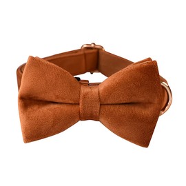 Love Dream Bowtie Dog Collar, Velvet Dog Collars with Detachable Bowtie Metal Buckle, Soft Comfortable Adjustable Bow Tie Collars for Small Medium Large Dogs (XLarge, Copper Red)