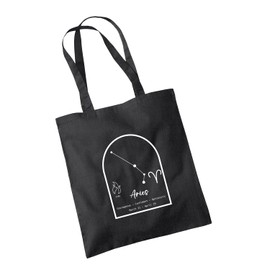 Aries Star Sign Black Tote Bag - Birth Month March April Zodiac Mars Courageous Confident Constellations Fashion Carrier Shopper Shopping Gifts Presents (Black)