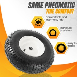 (2-Pack) 16x6.50-8 Tubeless Tires on Rim - Universal Lawn Mower and Garden Tractor Trailer Wheels - With Chevron Turf Treads - 3" Offset Hub, 3/4" and 5/8" Bearings - 4 Ply with 615 lbs Load Capacity