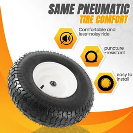 (2-Pack) 16x6.50-8 Tubeless Tires on Rim - Universal Lawn Mower and Garden Tractor Trailer Wheels - With Chevron Turf Treads - 3" Offset Hub, 3/4" and 5/8" Bearings - 4 Ply with 615 lbs Load Capacity
