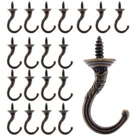 Fippy 20PCS Vintage Screw in Hooks Antique Carving Cup Hook Small Wall Ceiling Screw Hooks for Garden Home Office Kitchen Bedroom