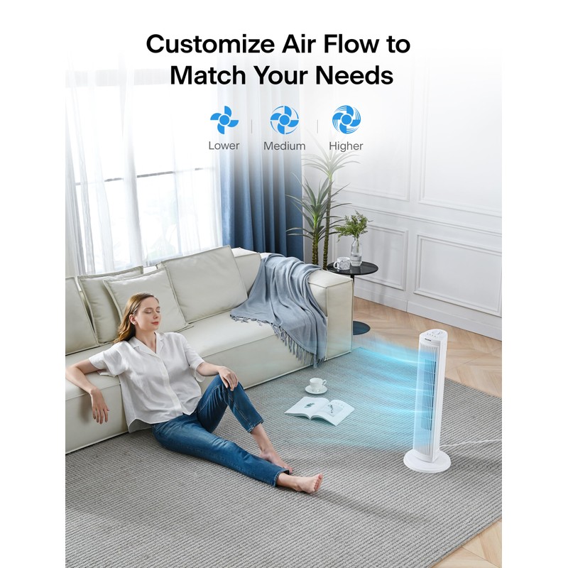 PELONIS 30 Inch Oscillating Tower Fan with 3 Speed Settings