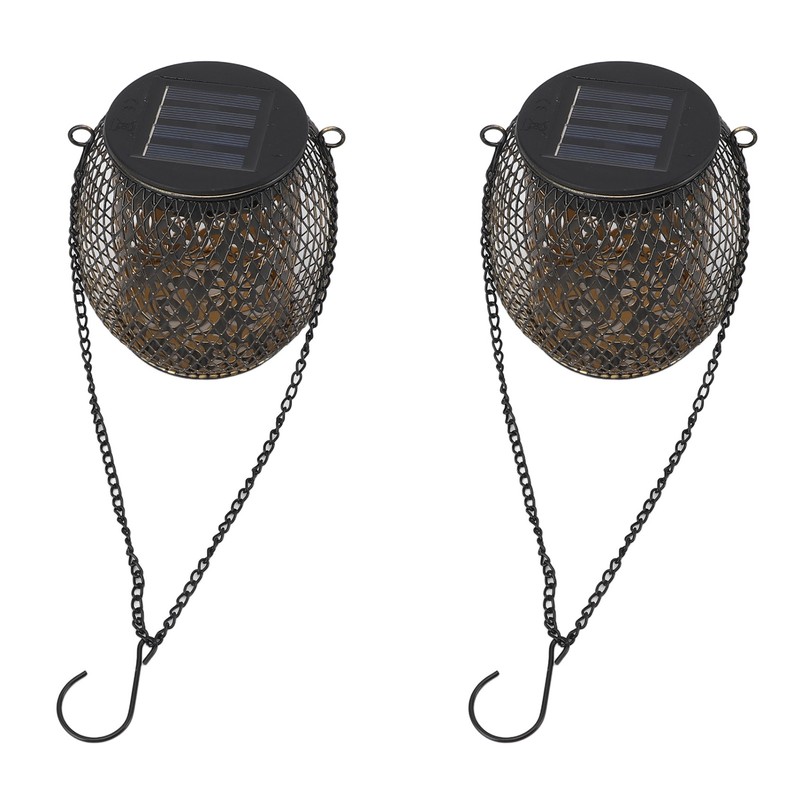 2pcs Outdoor Hanging Solar Lanterns IP65 Waterproof Solar Wrought Iron