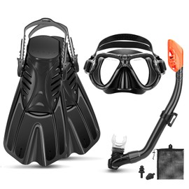 CTSAYTL Snorkeling Gear for Kids Ages 6-14, 4 in 1 Kids Mask Fins Snorkel Set with Panoramic View Anti Fog Mask, Dry Top Snorkel, Trek Fins and Travel Bag, Kids Snorkel Set for Youth Teens Junior