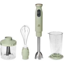 Beautiful 2-Speed Immersion Blender with Chopper & Measuring Cup, Stainless Steel Shaft, Quiet 250W Motor, Cornflower Blue Finish, Dishwasher Safe, Includes Whisk & 24 oz Beaker (Sage Green)