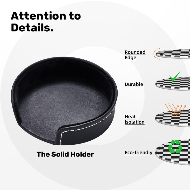 Black and White Checkered Coasters for Drinks Round Leather Coaster