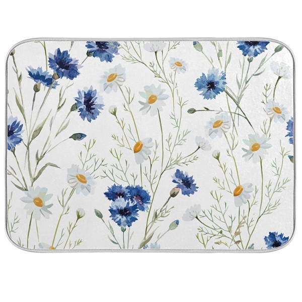 ElliTarr Daisy Floral Blue Dish Drying Mat for Kitchen Counter