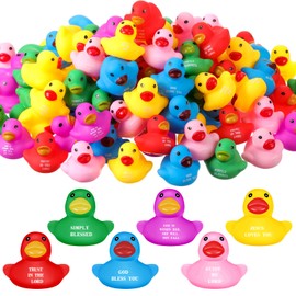 Lunmon 100 Pcs Jesus Rubber Ducks in Bulk 1.38 Inch Religious Rubber Duckies Bible Verse Mini Ducks Easter Mardi Gras Multicolor Bath Toy Jesus Gifts for Church Events Religious(Bible)