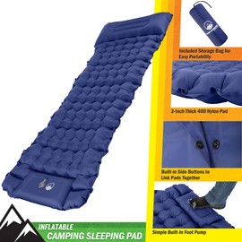 Sleeping Pad for Camping - Inflatable Mat with Built-in Foot Pump - Waterproof Camp Mattress - Camping Gear Must Haves by Wakeman Outdoors (Blue)