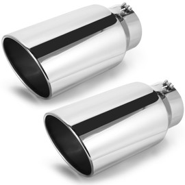 BBTO 2 Pcs 5" Inlet Universal Diesel Truck Exhaust Tip, 7'' Outlet, Stainless Steel Tailpipe Tips, Polished, Bolt On, 15'' Long, Slant Angle Cut, for Trucks