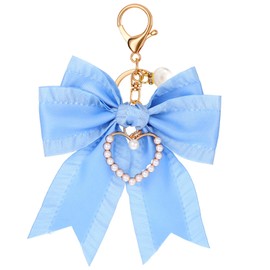 Styquenzer Bow Keychain for Purse Pearl Bow Keychain Bag Charms for Handbags Pearl Wristlet Key Chain Backpack Charm Cute Blue Handbag Purse Charms Chain for Purses Key Chains Car Keys Accessories