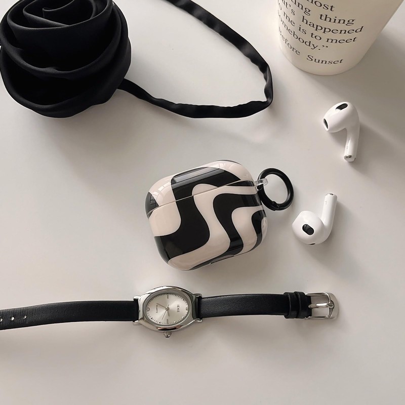 Black White Zebra Print Case for AirPods 3rd with Keychain