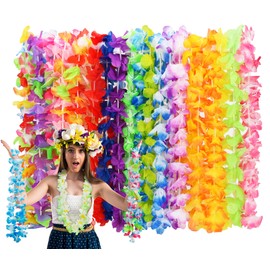 Arrowom 24pcs Leis for Luau Party, Hawaiian Leis Bulk Decorations Silk Flower Necklace, Colorful Tropical Hawaiian Bulk Hula Dance Party Decor, Flower Leis Summer Beach Pool Party Decorations Favors Supplies