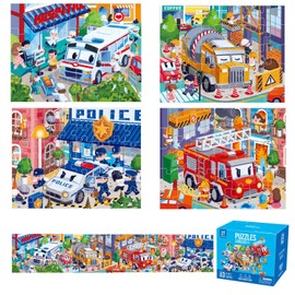 Puzzles for Kids Ages 4-6, 4 in 1 Urban Trantsport Series Kids Jigsaw Puzzle, Puzzles Toys Gifts for 4 5 6 7 8 Years Old Boys Girls(137Piece, 8.8 * 6.6 Inch)