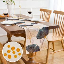 Table Runner Ginkgo Leaf Linen Waterproof Outdoor Polyester Durable Blue Green Gold Table Runner Rectangle Table Cloth Rustic Farmhouse Table Decor for Dresser Table Room Decorations 33x183cm