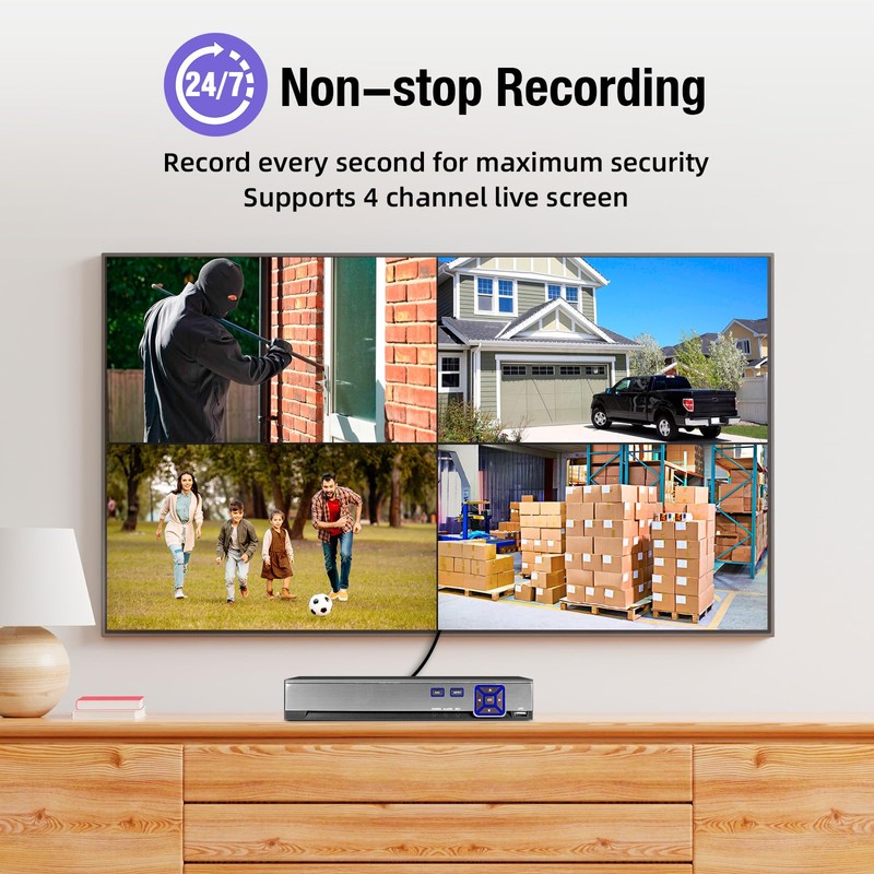 TOWODE 4CH Security Camera System 1080P 4-Channel Hybrid 5-in-1 DVR
