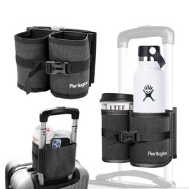 Perilogics Travel Luggage Cup Holder – hands-free drink carrying for travelers. Attaches to your suitcase for easy access to coffee, water, and more. Ideal gift for frequent travelers and flight attendants. - Color: Dark Gray