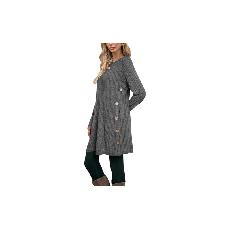 Poetsky Tunic Sweaters for Women with Pockets Side Buttons Spring