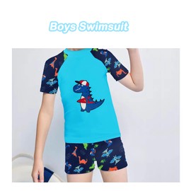 PAEHUIMT Swimming Trunks Boys and UV Shirt Children, Swimming Shorts, Swimming Shirt, UV Protective Clothing, Set of 3, Dinosaur, lightblue