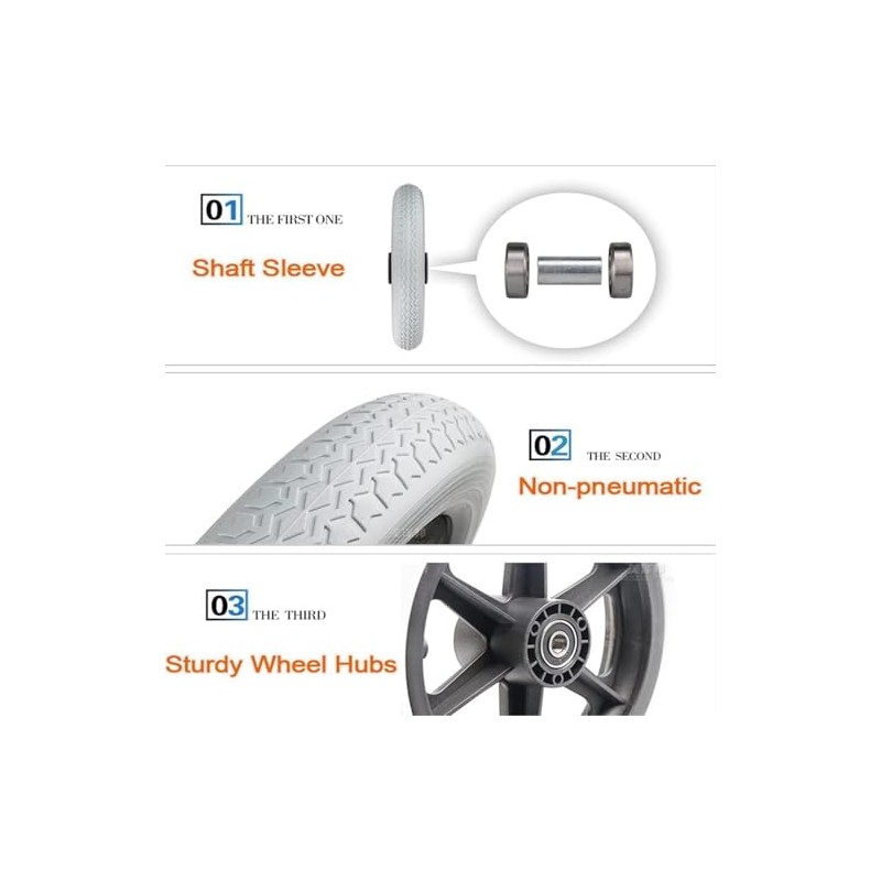 A pair of 12 inch wheels, solid PU wheels, wheelchair