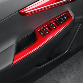 Car Window Switch Panel Cover Side Lift Control Button Frame Panel Protective Trim, Lift Door Panel Frame Cover Trim,Compatible with Kia EV6 2022-2024 Accessories (Red)
