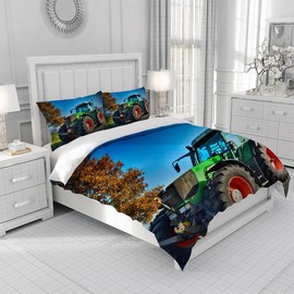 3D Tractor Bed Linen Set, Tractor Pattern Printed Futon Cover for Children Boys, Soft Comfortable Breathable Microfibre Children's Room Decorative Futon Cover with Zip Closure (T2.135 x 200 cm)