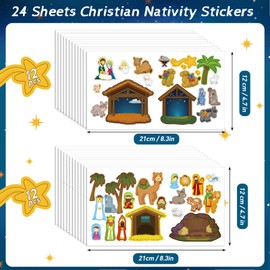 Faccito 468 Pcs/24 Sheets Christmas Nativity Stickers Make a Nativity Jesus Birth Scene Stickers Christian Crafts for Religious Party Favors Christmas Wall Window Home Decor