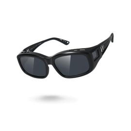 Meeloog Polarized Sports Sunglasses Fit Over Glasses for Men Women, Wrap Around UV Protection Shades Driving Cycling Fishing (P1 Black Frame/Dark Grey Lens)