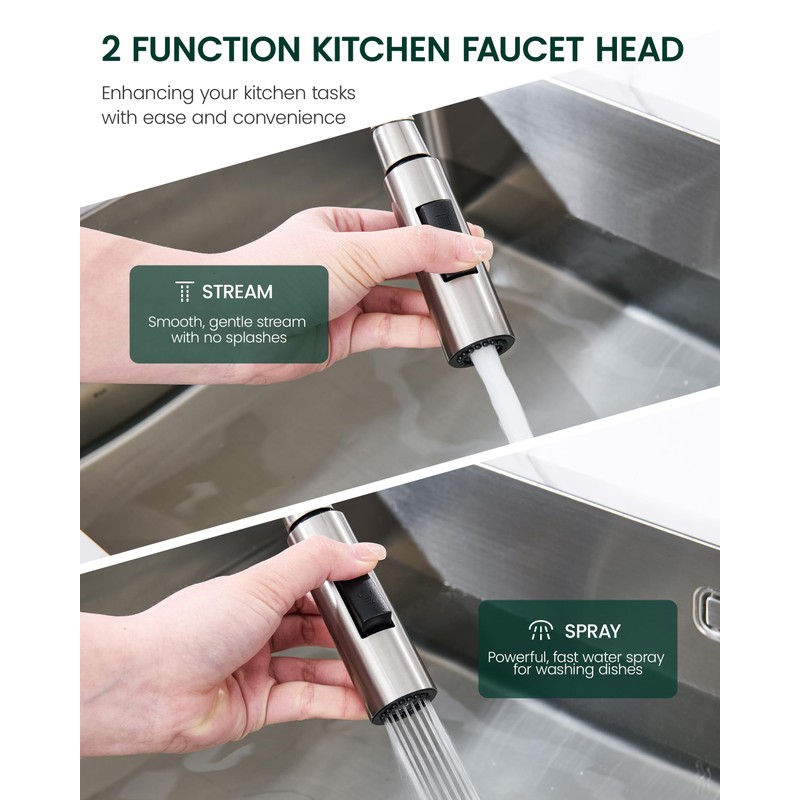 HEISOK Metal Kitchen Faucet Head Replacement, 2-Mode Pull Down Kitchen