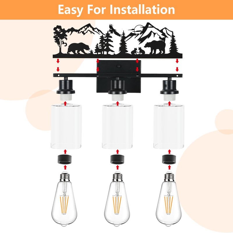 MLGB Rustic Farmhouse 3-Light Bathroom Vanity Light with Bear &