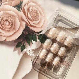 Valentines Day Press on Nails Short Square Acrylic Nails Light Pink Fake Nail Art with Cute White Love Heart Design Nail Stick on Nails Full Cover False Nails Glossy Glue on Nail for Women Girls 24PCS