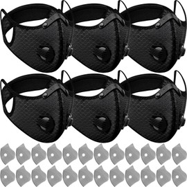 Threlaco 6 Pcs Dust Mask Breathable Reusable Respirator Mask with 24 Activated Carbon Filters Adjustable Dust Mask for Woodworking Construction Mowing Sanding (Black)