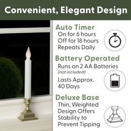 612 Vermont LED Battery Operated Window Candles with Timer, Bright Hot Spot, VT-1506P-4 (Pack of 4, Pewter)