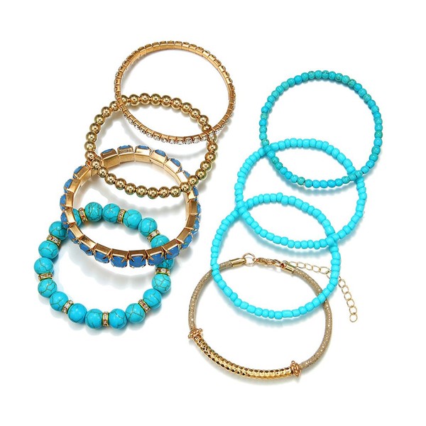 JOCXZI Set of 8 Bohemian Turquoise Pearl Bracelet Set Retro