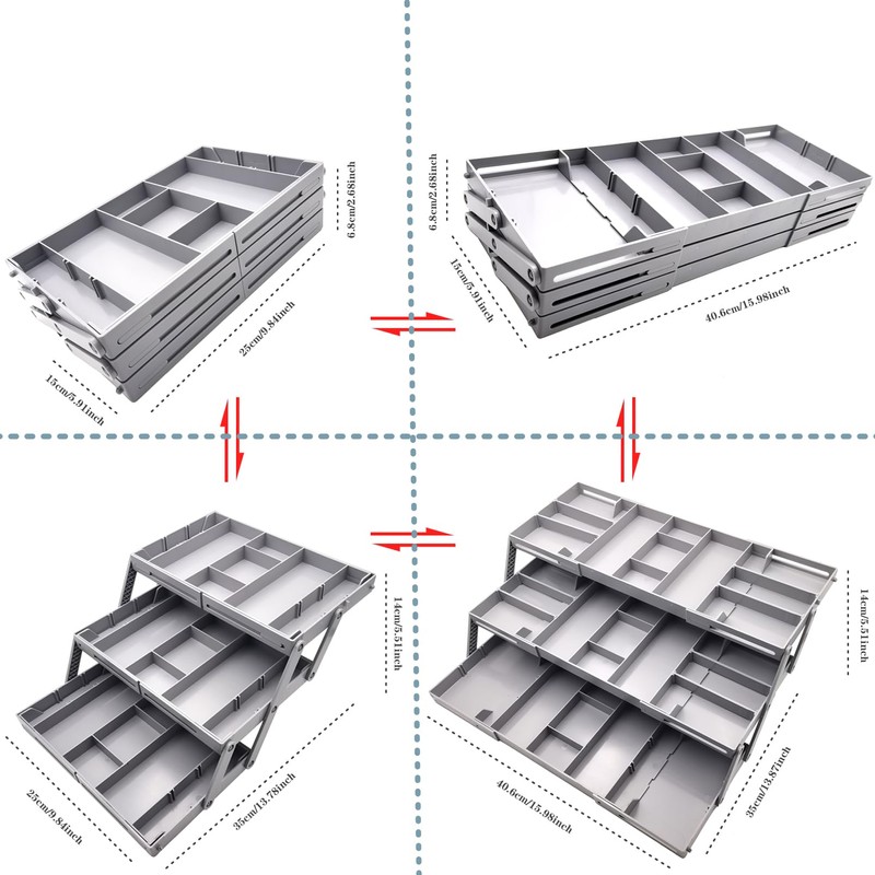 3 Tier Foldable Expandable Smart Drawer Organizer ， Multi Level