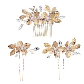 LIKENNY Hair Ornament, Headdress, Flower, U-Pin, Comb, 3-Piece Set, Handmade, Kimono, Hair Accessories, Brides, Weddings, School Entrance Ceremonies, Graduation Ceremonies