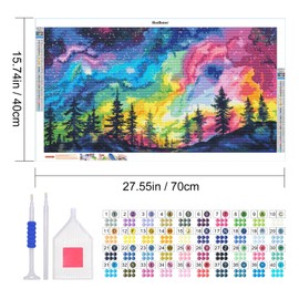HeeBenor Large Diamond Art Kits for Adults, 5D Aurora Diamond Painting Kits, DIY Full Drill Forest Landscape Diamond Art Painting, Gem Art Kit for Adults for Wall Decor 27.5 X 15.7 Inch