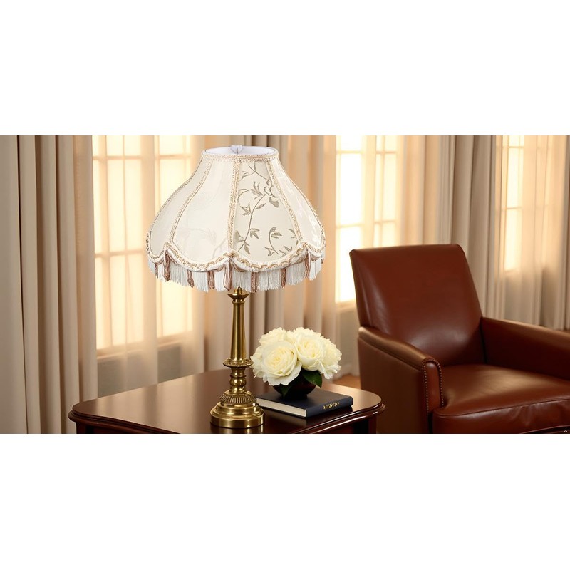 Aspen Creative 55005 Handsewn Scallop Dome Transitional UNO Fringe Lamp