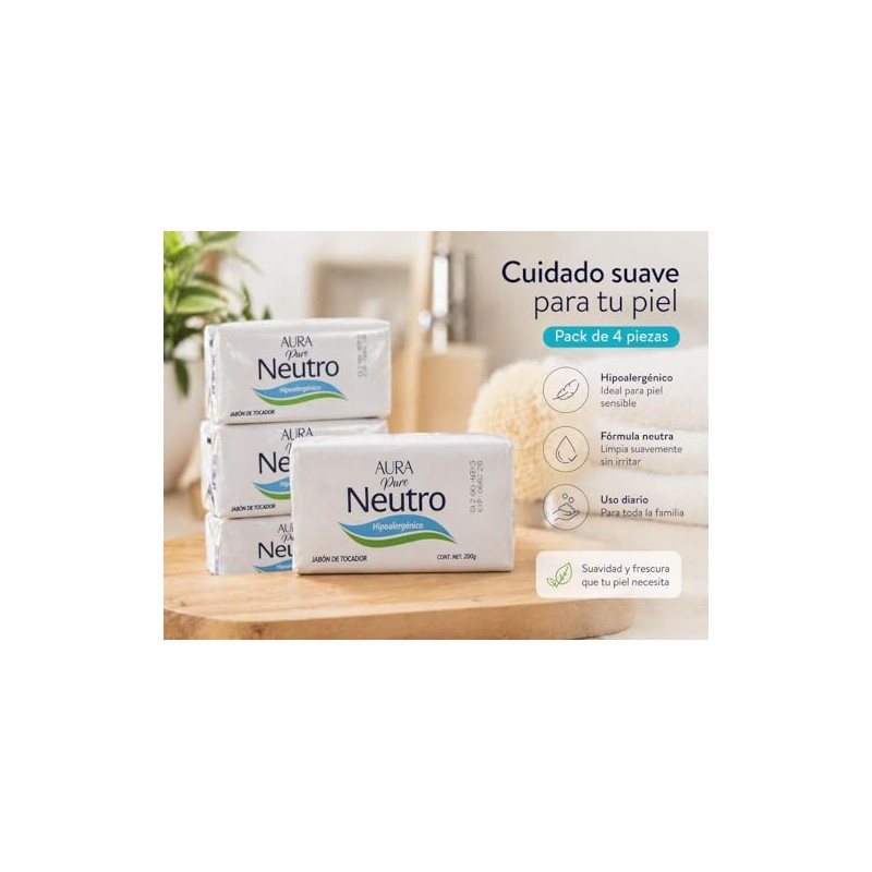 Jabón Neutro de Tocador Pack de 4 Piezas 200g c/u,