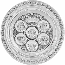 The Dreidel Company 3-Pack Traditional Silver Plated Passover Seder Plate 12" Inch, Traditional Judaica Passover Seder Plate, Kaarah For Pesach