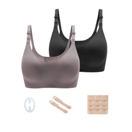 SUNSHE Nursing Bras for Breastfeeding, Seamless Ultra Comfort Maternity Bra, Half Price (US, Alpha, XX-Large, Regular, Regular, Black&Brown)