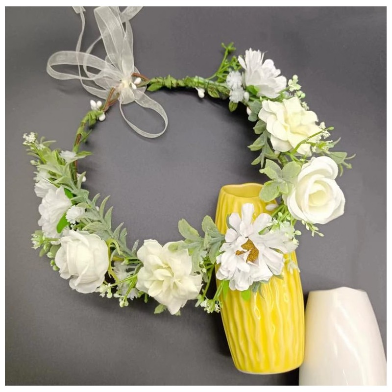 Floral Crown Headband Adjustable Ribbon Boho Rose Crown Floral Headpiece