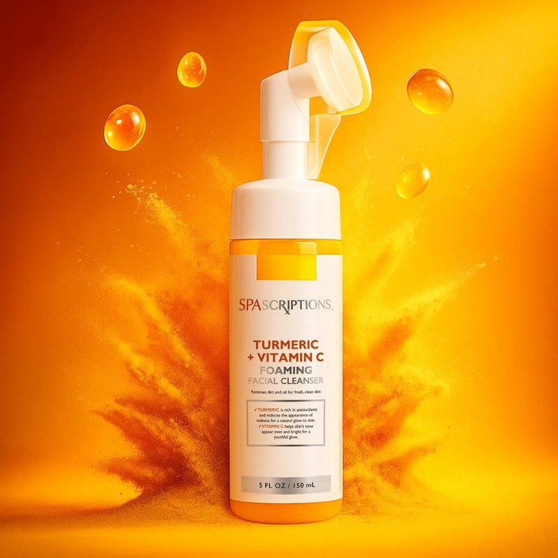 SpaScriptions Turmeric + Vitamin C Foaming Facial Cleanser, pH Balanced,