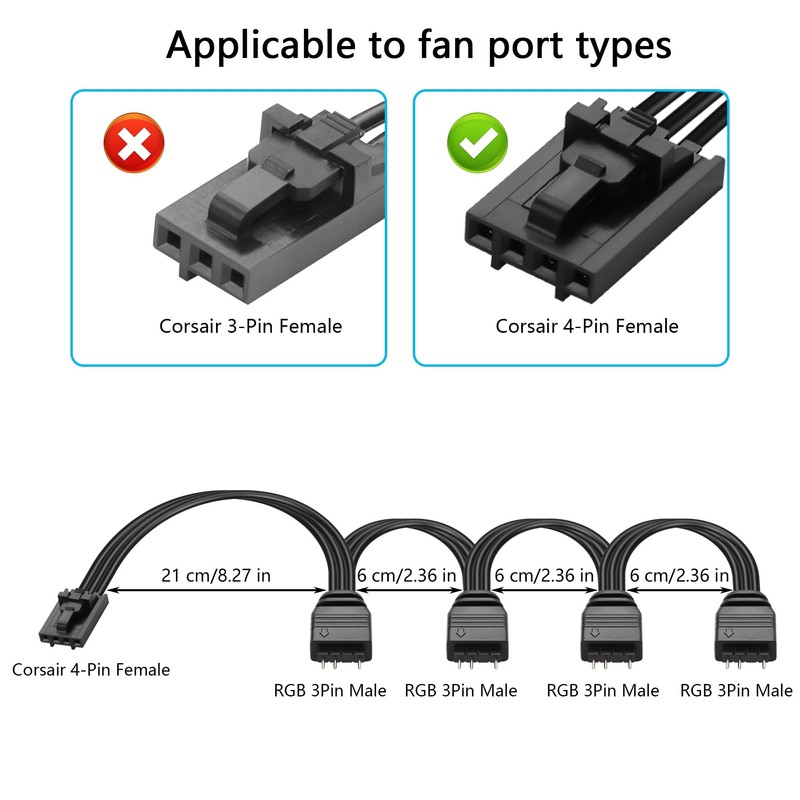 GINTOOYUN 2 Pcs RGB Fan Splitter Cable 4-Pin Commander Female