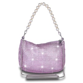 Octwine Shinny Rhinestones Evening Pearls Bag Bucket Purse Handbag Shoulder Bags Crossbody Bag Crossbody Bag for Women, Pink